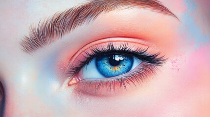 Stunning Blue Eyes with Natural Makeup - Close-up of a captivating blue eye featuring natural makeup, beauty, femininity, allure, and elegance.