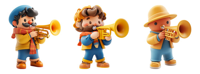 Fototapeta premium Playful Musicians with Trumpets on Transparent Background
