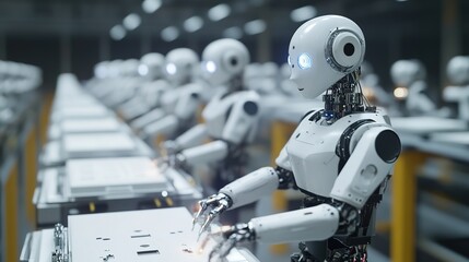 Fototapeta premium Factory robotics operating autonomously in a fully automated factory.