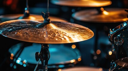 Obraz premium Close-Up of a Shiny Cymbal on a Drum Set