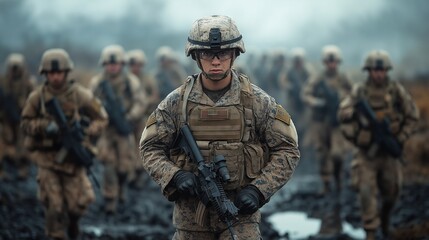 Obraz premium Military Soldiers in Formation During Training Exercise