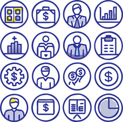 A Collection Business Icon Set- Growth, Finance, Teamwork, and Management Symbols Vector art