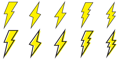 Set Lightning. Thunder bolt vector icon. Electrical sign. Thunderbolt symbol. Logo icon template for electricity, power, plant, and energy Christmas industry company.