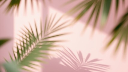 Soft, Delicate Palm Leaf Shadows Cast on a Pink Wall