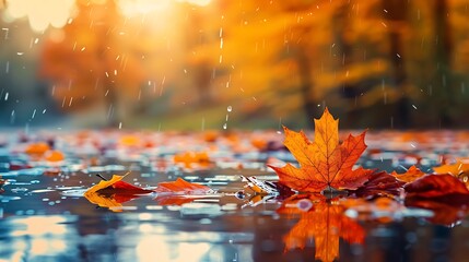 Leaves Floating on Lake in Fall Season