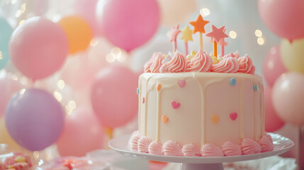 Delightful birthday cake with colorful decorations at a festive celebration setting