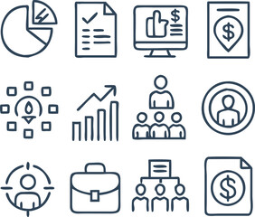 A Collection Business Icon Set- Growth, Finance, Teamwork, and Management Symbols Vector art