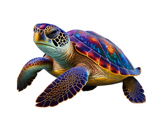 Fototapeta premium Colorful turtle swimming through vibrant coral reefs during daylight hours