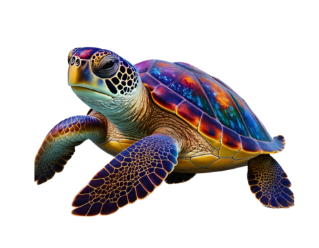 Colorful turtle swimming through vibrant coral reefs during daylight hours