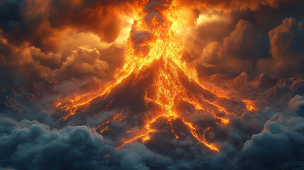 volcanic eruption from the mountain active volcano lava