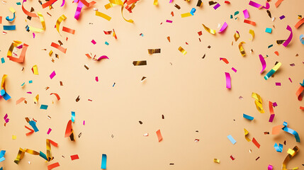 Colorful confetti scattered across a light background during a festive celebration