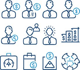 A Collection Business Icon Set- Growth, Finance, Teamwork, and Management Symbols Vector art