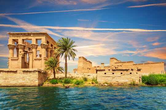 Temple of Isis and Trajan's Kiosk on the Philae island in the Nile, Aswan, Egypt