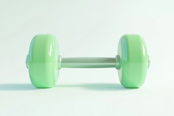 Obraz premium Single bright green dumbbell on a minimalistic background.