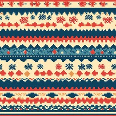 Knitted Christmas pattern in red, green,blue and white colors.