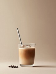 Refreshing Iced Latte in a Clear Glass Cup Kitchen Counter Beverage Photography Minimalist Setting Close-Up Shot