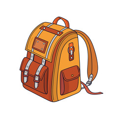 A School backpack with straps and a handle clipart illustration, orange backpack clipart