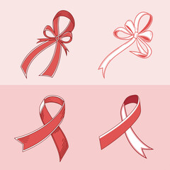 Four different types of ribbon on pink background