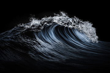 A wave in the ocean with a dark background. The water is very choppy and the wave is very large