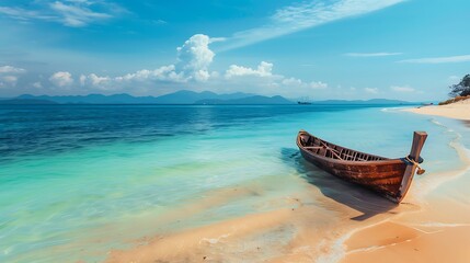 Obraz premium Beautiful Island Landscape with Canoe on Beach