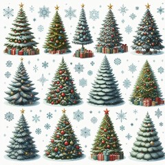 Collection of christmas Trees  isolated on white background