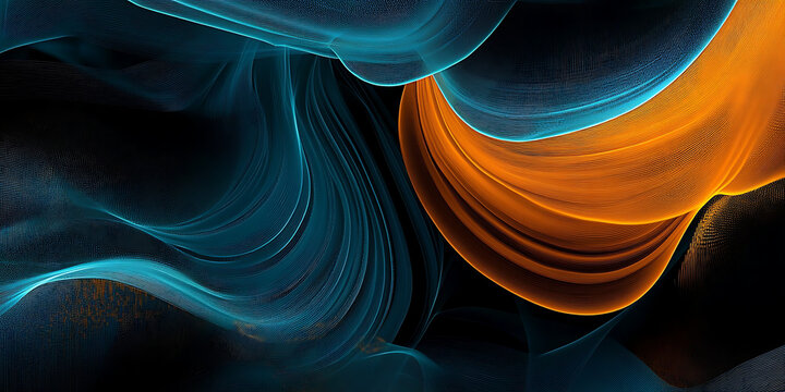 Abstract blue and orange background with lines - Generative Ai