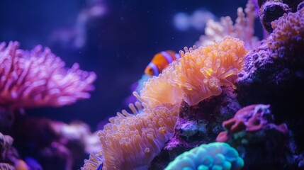 Obraz premium Vibrant Underwater Paradise, a stunning display of colorful coral reefs teeming with tropical fish, immersing viewers in the beauty of ocean life and marine ecosystems.
