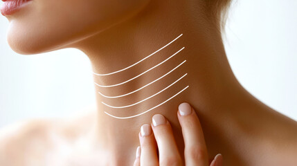 A person is receiving a skincare treatment focused on neck rejuvenation, showcasing smooth lines and a delicate touch