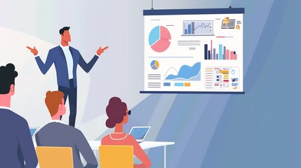 Entrepreneur businessman leading a pitch presentation to highprofile investors with innovative prototypes and business strategies featured