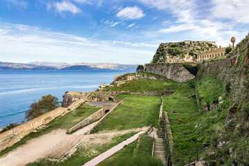 Obraz premium The grounds of the Old Venetian Fortress in the town of Kerkyra on the island of Corfu in Greece