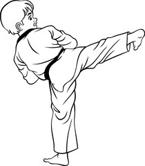 taekwondo line vector illustration isolated on white background