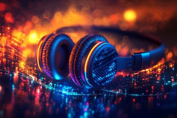 a headphones with glowing lights background
