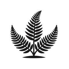 Simple and minimalist illustration of a fern plant in black color on a transparent background. Suitable for use as a logo, icon, or emblem.