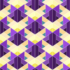 Obraz premium Geometric seamless vector pattern with triangles and squares. Purple and yellow colors.