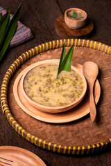 a bowl of green bean soup, traditional Indonesian food