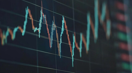 A close-up of an abstract financial chart rendered with glowing blue graphics on a dark background.  Generative AI