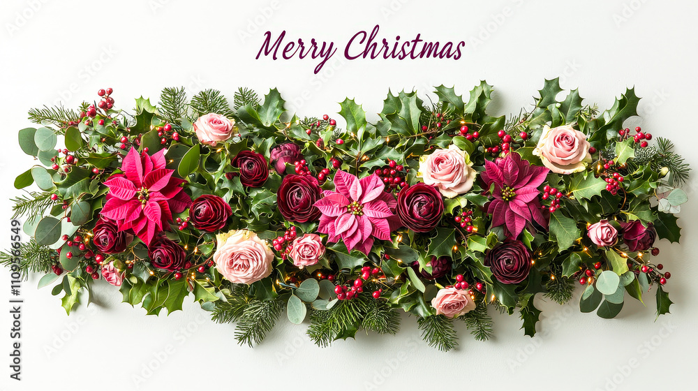 Poster this decorative display showcases an array of festive flowers and foliage, including poinsettias and