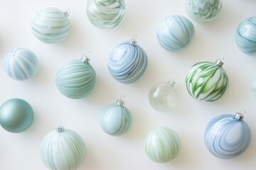 blue christmas decorative ornaments on white surface