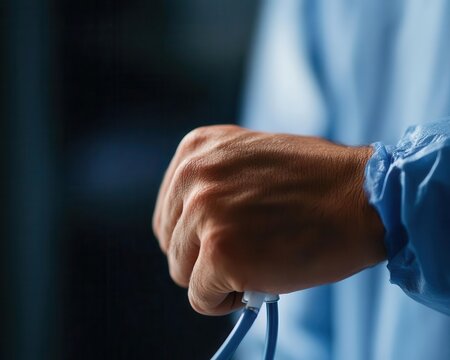 Close-up of a hand with a pulse oximeter clipped to the hand, oxygen level check, respiratory health