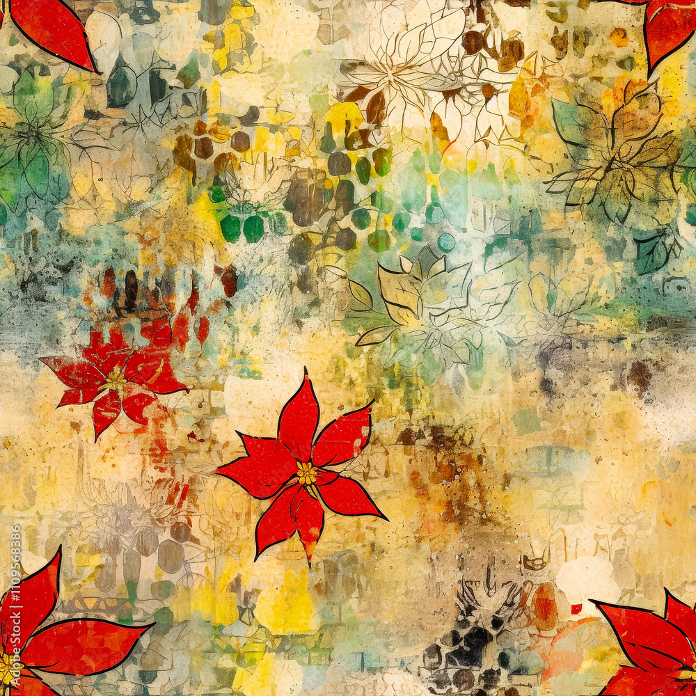 Aufkleber a collection of red flowers is displayed beautifully against a textured backdrop filled with warm, e