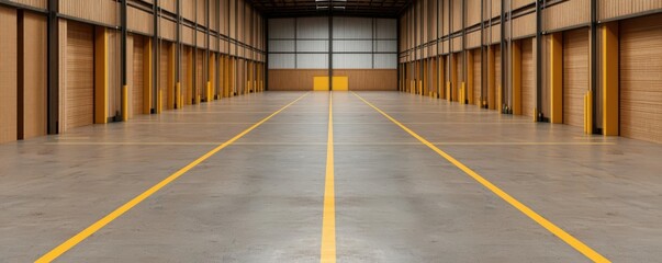 warehousing and storage concept. Organized warehouse with floor markings for optimal storage, structured layout, 3D illustration