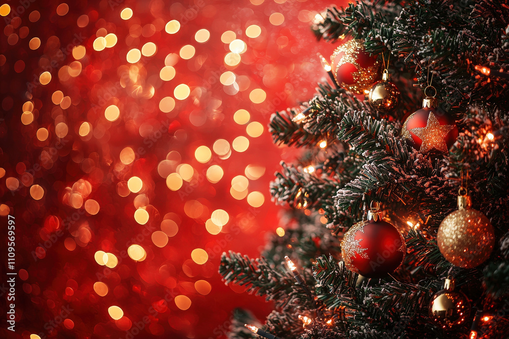Aufkleber the christmas tree is adorned with shiny ornaments and twinkling lights, creating a warm and festive