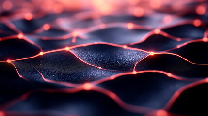 Abstract wavy lines crossing over a grid, with glowing nodes at intersections, representing data flow