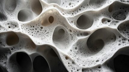 Abstract Close-Up of Organic Foam Texture with Unique Cell Structure and Intricate Patterns on a Dark Background, Ideal for Scientific and Artistic Themes