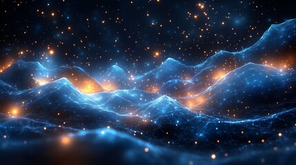 Obraz premium Futuristic landscape with glowing abstract waves and stars for background design