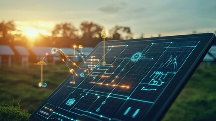 Smart Tablet Displaying Solar Energy Flow