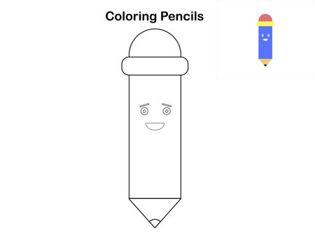 Black and white outline of a smiling cartoon pencil, ideal for coloring books, educational tools, or creative projects. The design includes simple details, making it suitable for children. - Powered by Adobe