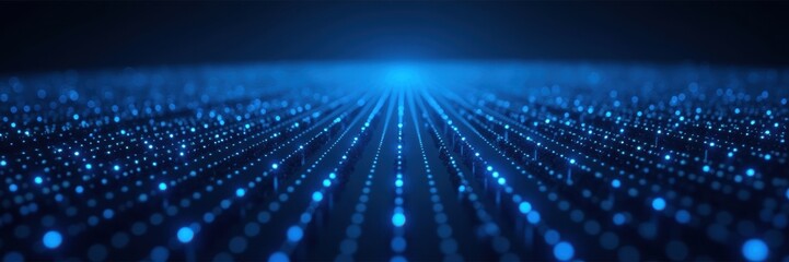 A mesmerizing digital landscape of glowing blue particles stretching into infinity, ideal for technology, data visualization, and futuristic themes.