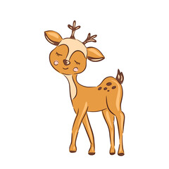 Hand drawn cute reindeer celebrating Christmas in a festive, cheerful style for holiday decorations vector illustration