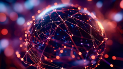 An abstract sphere of glowing lines and nodes rotating slowly, symbolizing data ecosystems